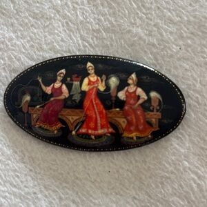 Vintage Russian Lacquer Brooch from Kholuy artists